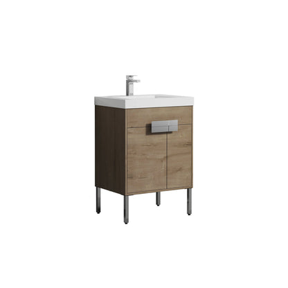 Blossom Bari 24" 2-Door Classic Oak Freestanding Single Vanity Base With Adjustable Shelf, Chrome Handles & Legs