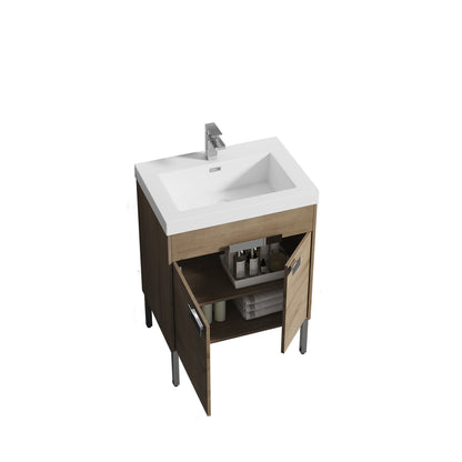 Blossom Bari 24" 2-Door Classic Oak Freestanding Single Vanity Base With Adjustable Shelf, Chrome Handles & Legs