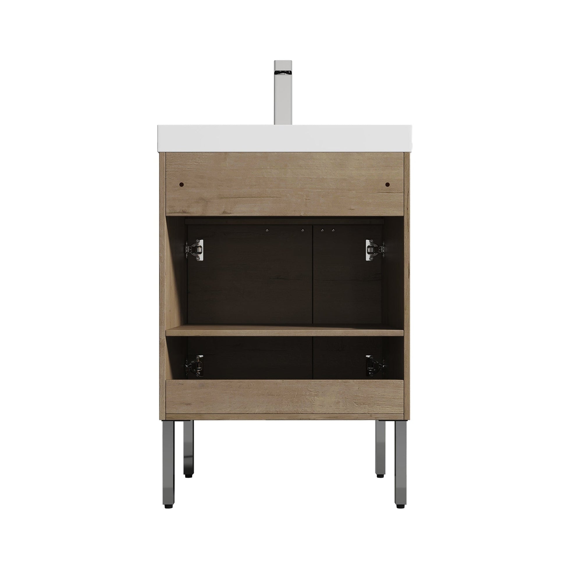 Blossom Bari 24" 2-Door Classic Oak Freestanding Single Vanity Base With Adjustable Shelf, Chrome Handles & Legs