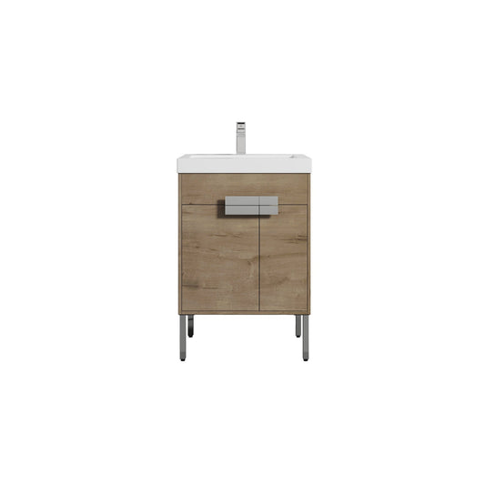 Blossom Bari 24" 2-Door Classic Oak Freestanding Single Vanity Base With Adjustable Shelf, Chrome Handles & Legs