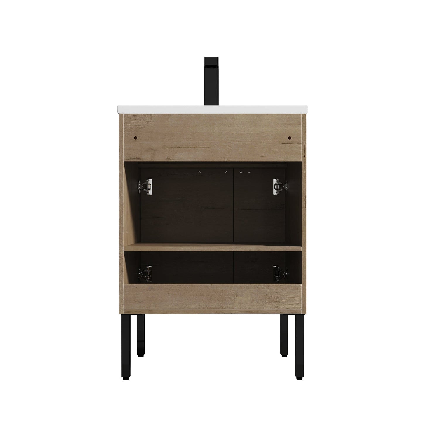 Blossom Bari 24" 2-Door Classic Oak Freestanding Single Vanity Base With Adjustable Shelf, Matte Black Handles & Legs