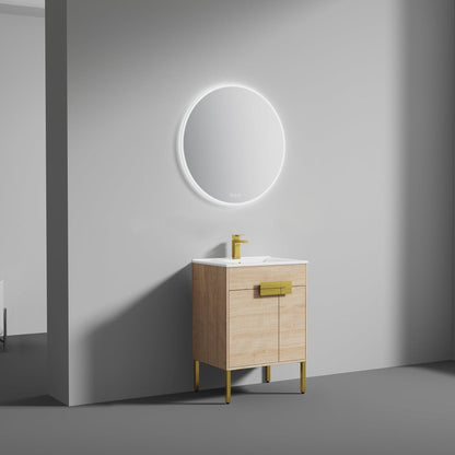 Blossom Bari 24" 2-Door Maple Freestanding Single Vanity Base With Adjustable Shelf, Brushed Gold Handles & Legs