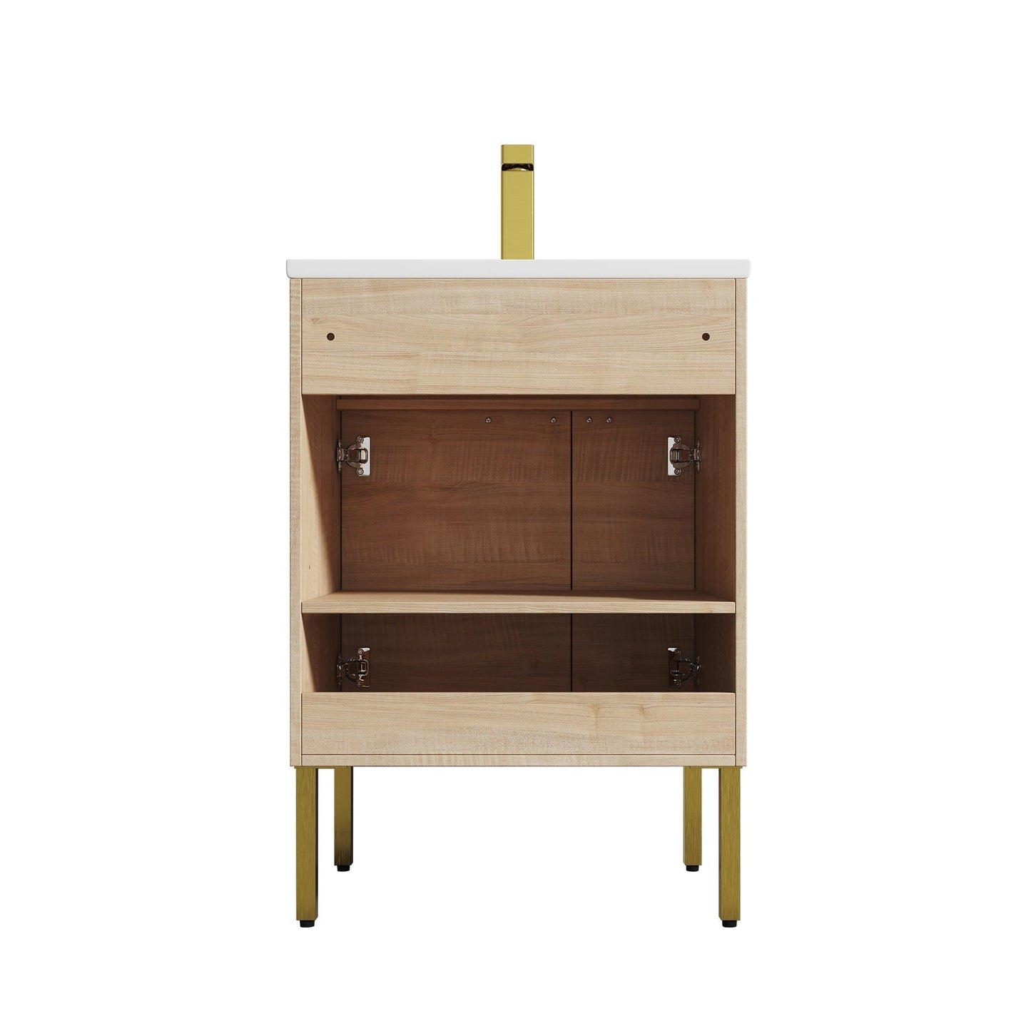 Blossom Bari 24" 2-Door Maple Freestanding Single Vanity Base With Adjustable Shelf, Brushed Gold Handles & Legs