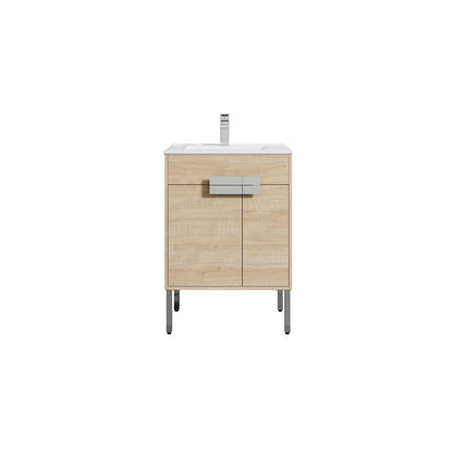 Blossom Bari 24" 2-Door Maple Freestanding Single Vanity Base With Adjustable Shelf, Chrome Handles & Legs