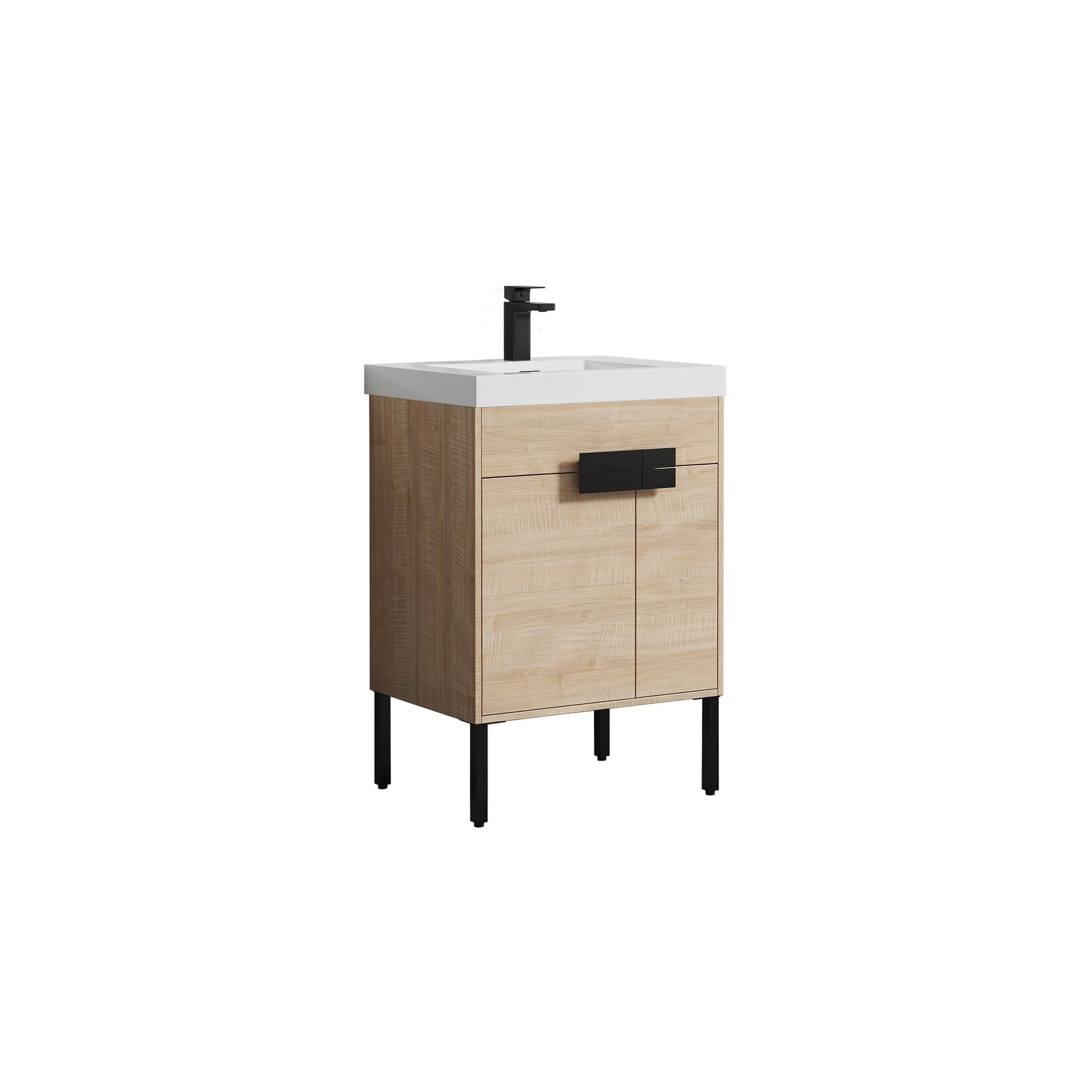 Blossom Bari 24" 2-Door Maple Freestanding Single Vanity Base With Adjustable Shelf, Matte Black Handles & Legs