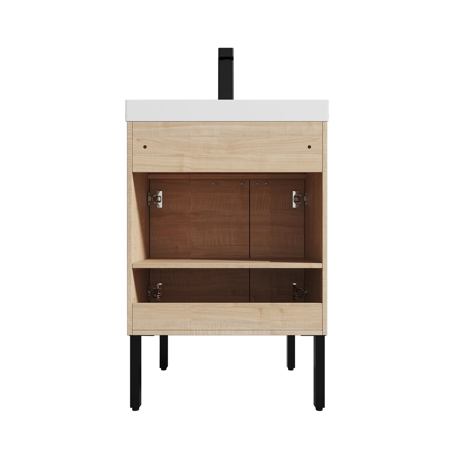 Blossom Bari 24" 2-Door Maple Freestanding Single Vanity Base With Adjustable Shelf, Matte Black Handles & Legs