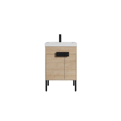 Blossom Bari 24" 2-Door Maple Freestanding Single Vanity Base With Adjustable Shelf, Matte Black Handles & Legs