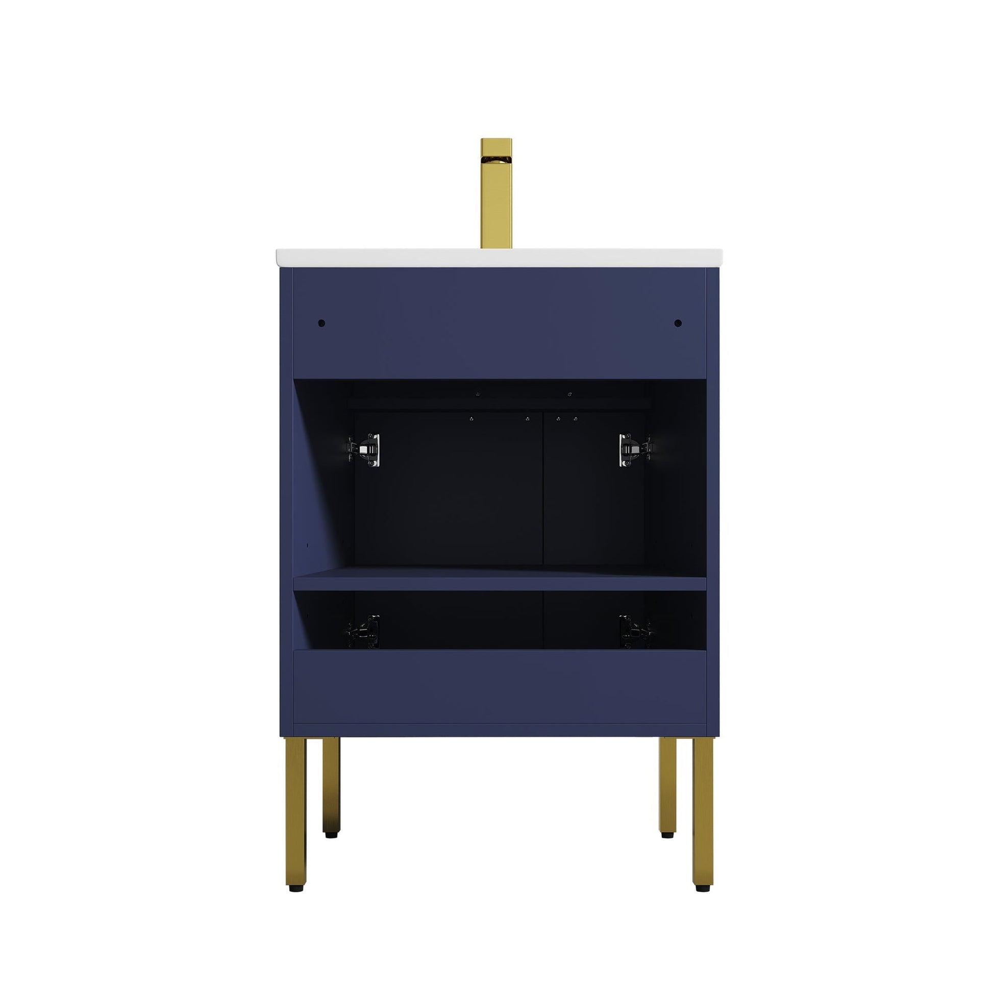 Blossom Bari 24" 2-Door Navy Blue Freestanding Single Vanity Base With Adjustable Shelf, Brushed Gold Handles & Legs