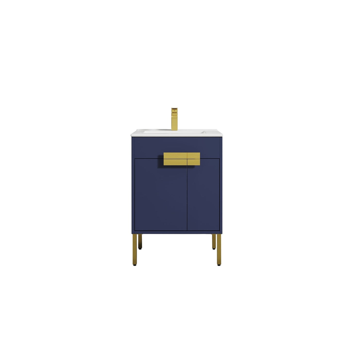 Blossom Bari 24" 2-Door Navy Blue Freestanding Single Vanity Base With Adjustable Shelf, Brushed Gold Handles & Legs