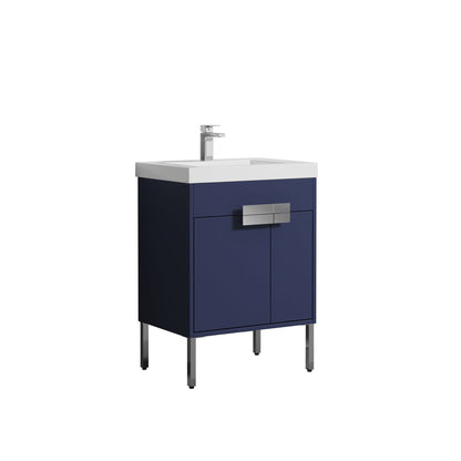 Blossom Bari 24" 2-Door Navy Blue Freestanding Single Vanity Base With Adjustable Shelf, Chrome Handles & Legs