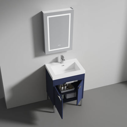 Blossom Bari 24" 2-Door Navy Blue Freestanding Single Vanity Base With Adjustable Shelf, Chrome Handles & Legs
