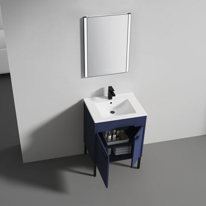 Blossom Bari 24" 2-Door Navy Blue Freestanding Single Vanity Base With Adjustable Shelf, Matte Black Handles & Legs