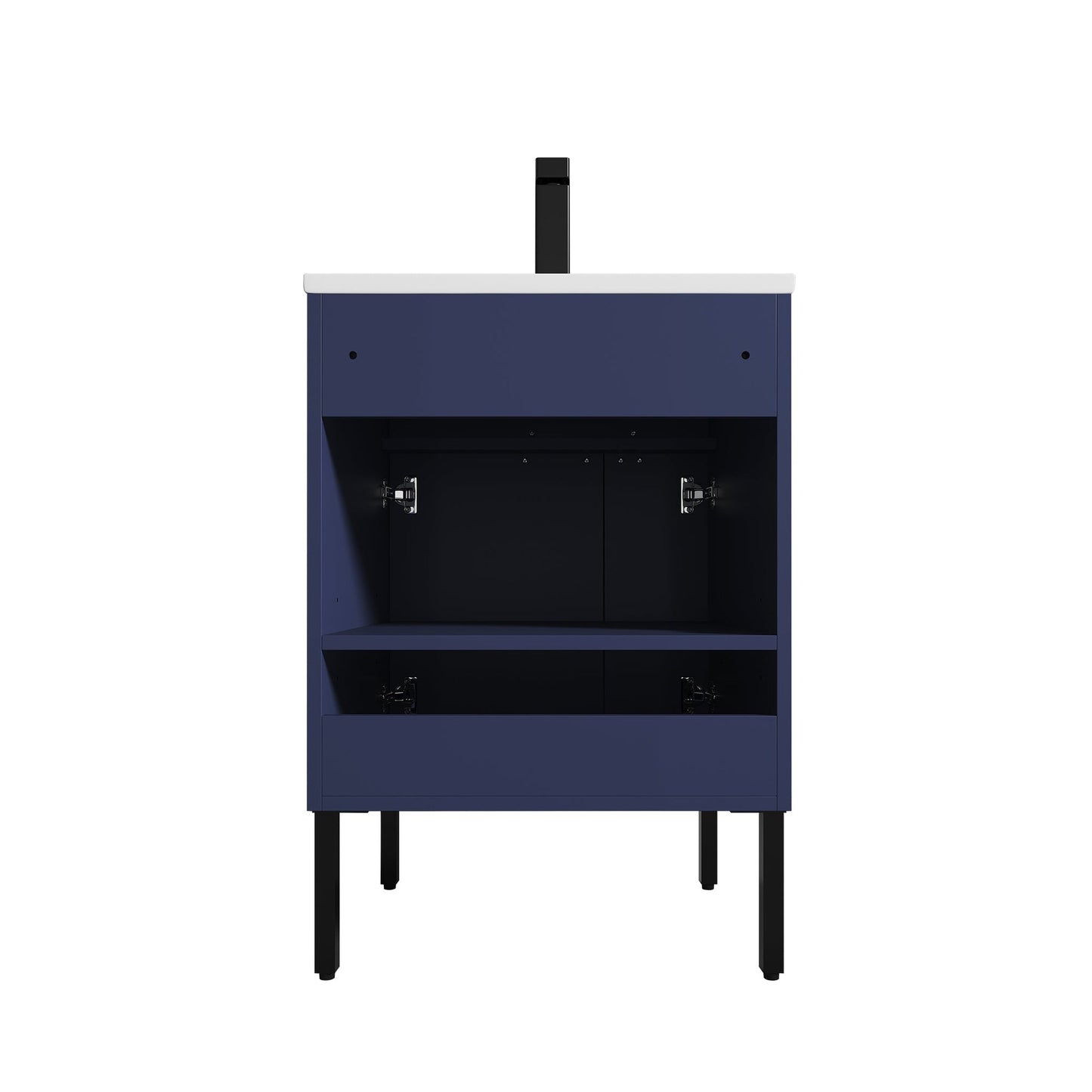 Blossom Bari 24" 2-Door Navy Blue Freestanding Single Vanity Base With Adjustable Shelf, Matte Black Handles & Legs