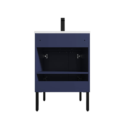 Blossom Bari 24" 2-Door Navy Blue Freestanding Single Vanity Base With Adjustable Shelf, Matte Black Handles & Legs