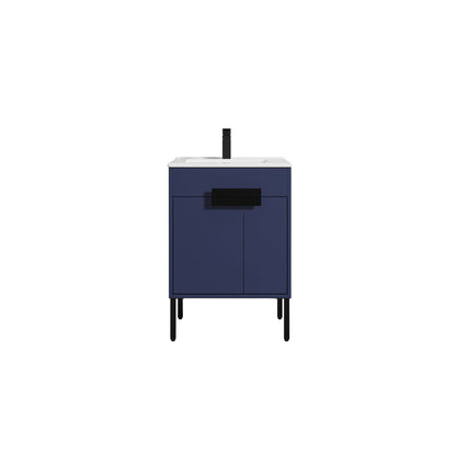 Blossom Bari 24" 2-Door Navy Blue Freestanding Single Vanity Base With Adjustable Shelf, Matte Black Handles & Legs