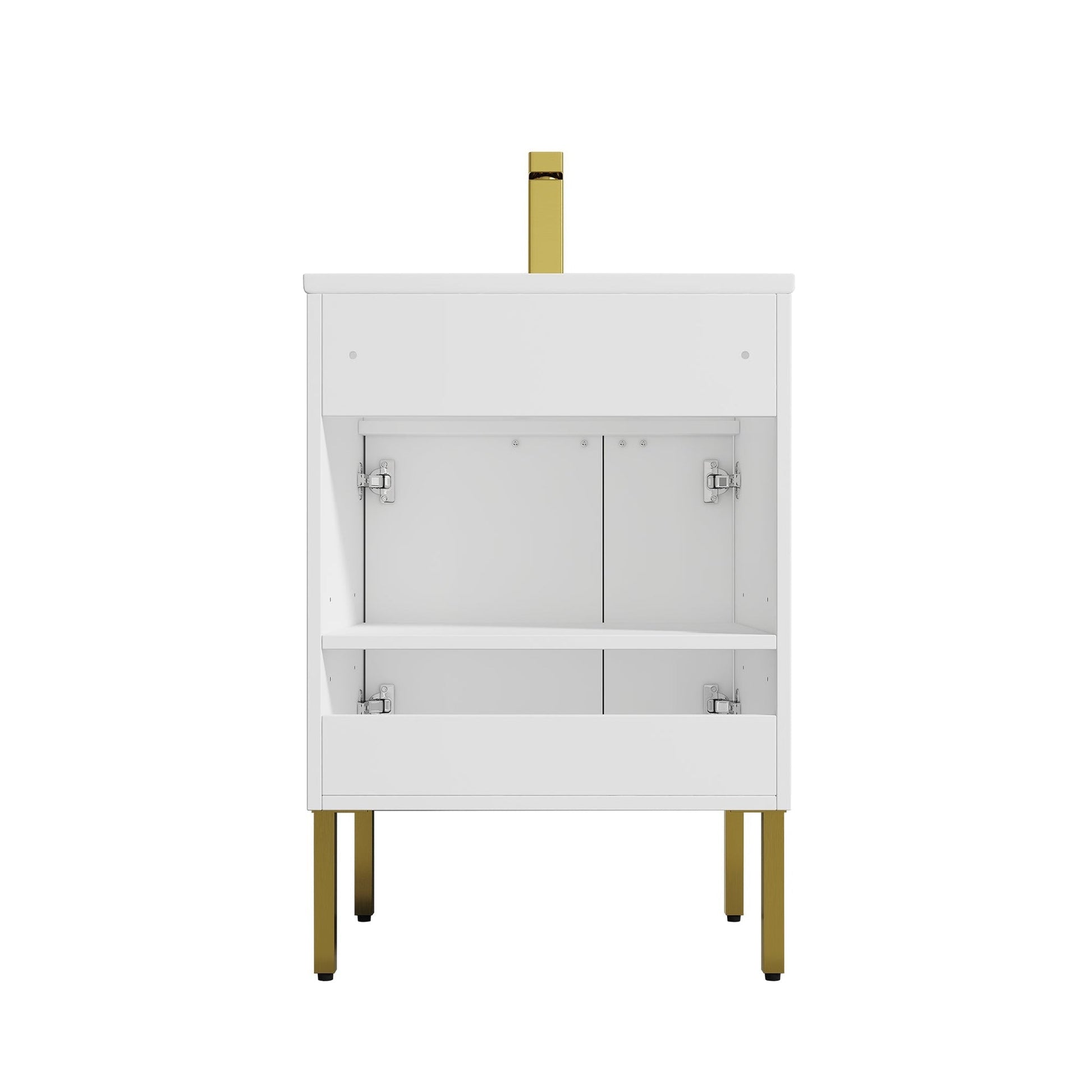 Blossom Bari 24" 2-Door White Freestanding Single Vanity Base With Adjustable Shelf, Brushed Gold Handles & Legs