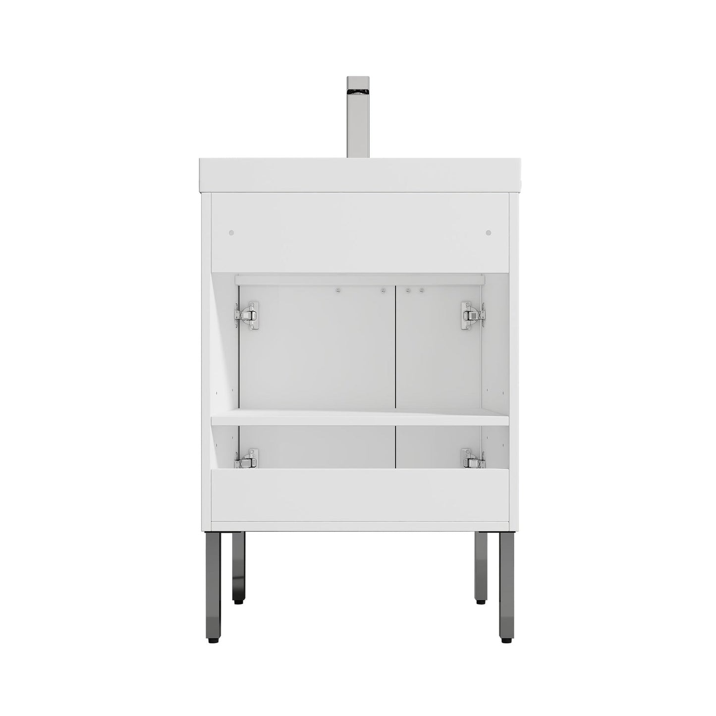 Blossom Bari 24" 2-Door White Freestanding Single Vanity Base With Adjustable Shelf, Chrome Handles & Legs