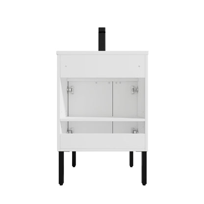 Blossom Bari 24" 2-Door White Freestanding Single Vanity Base With Adjustable Shelf, Matte Black Handles & Legs