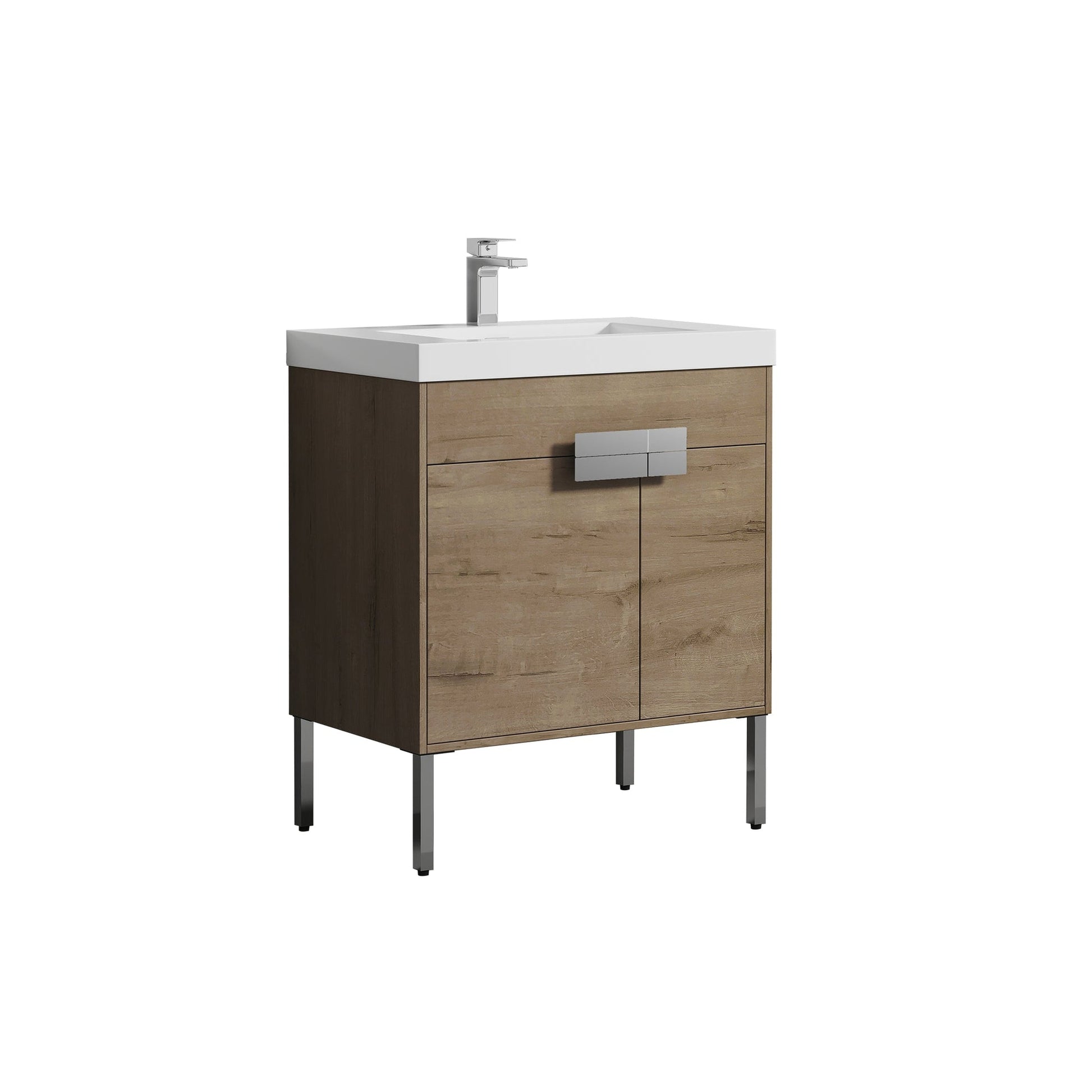 Blossom Bari 30" 2-Door Classic Oak Freestanding Single Vanity Base With Adjustable Shelf, Chrome Handles & Legs