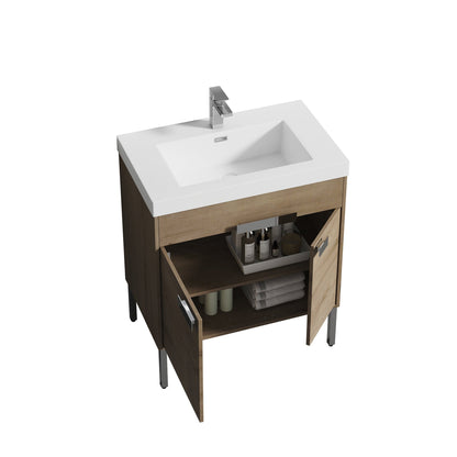 Blossom Bari 30" 2-Door Classic Oak Freestanding Single Vanity Base With Adjustable Shelf, Chrome Handles & Legs