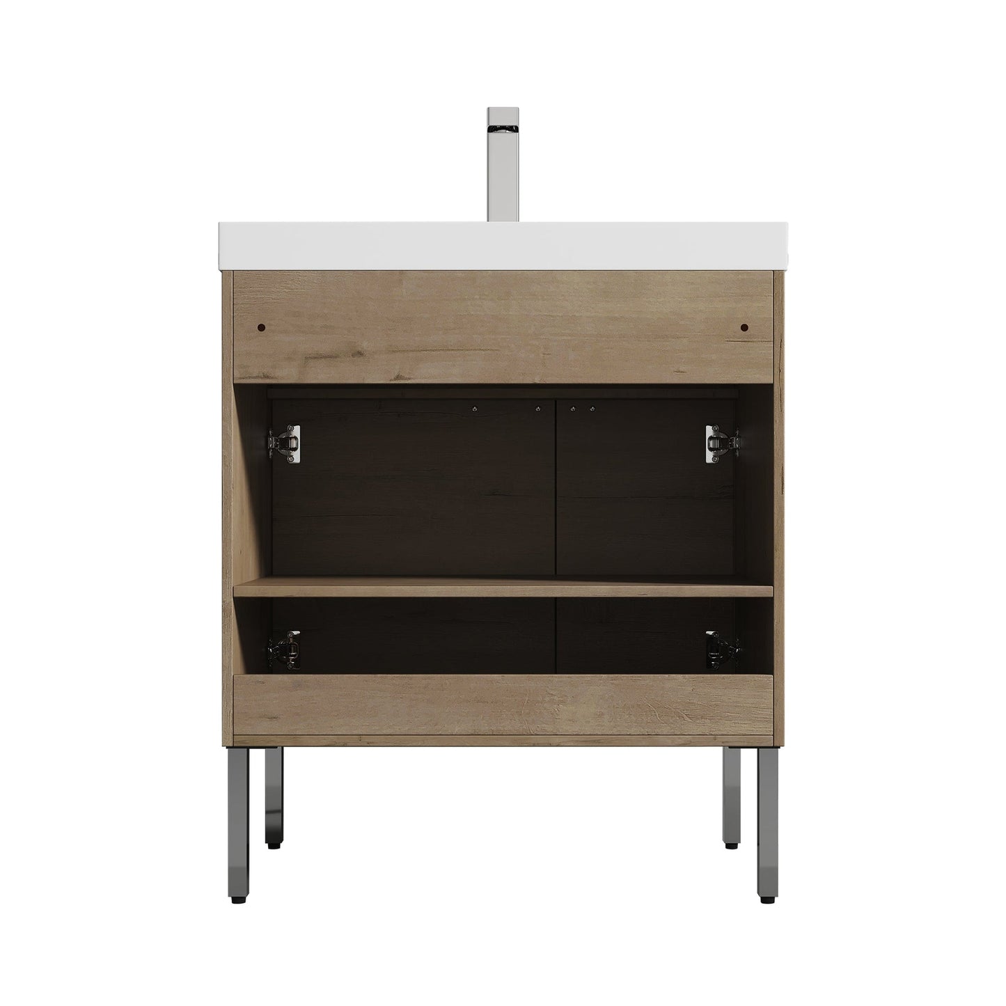 Blossom Bari 30" 2-Door Classic Oak Freestanding Single Vanity Base With Adjustable Shelf, Chrome Handles & Legs