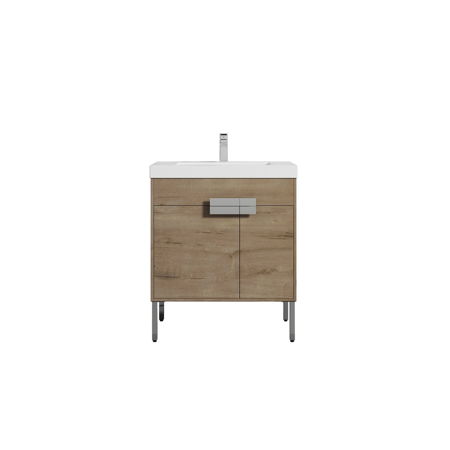 Blossom Bari 30" 2-Door Classic Oak Freestanding Single Vanity Base With Adjustable Shelf, Chrome Handles & Legs