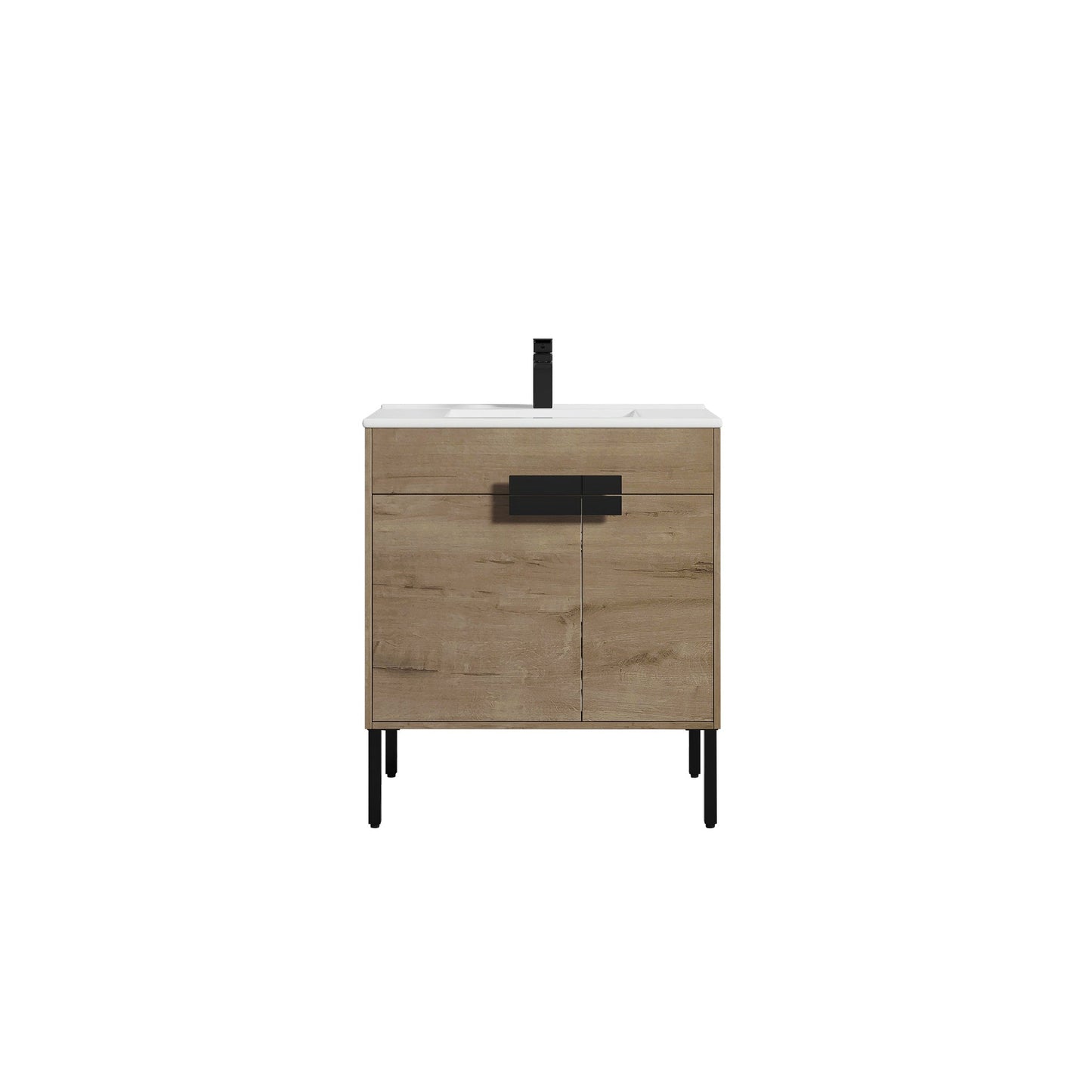 Blossom Bari 30" 2-Door Classic Oak Freestanding Single Vanity Base With Adjustable Shelf, Matte Black Handles & Legs