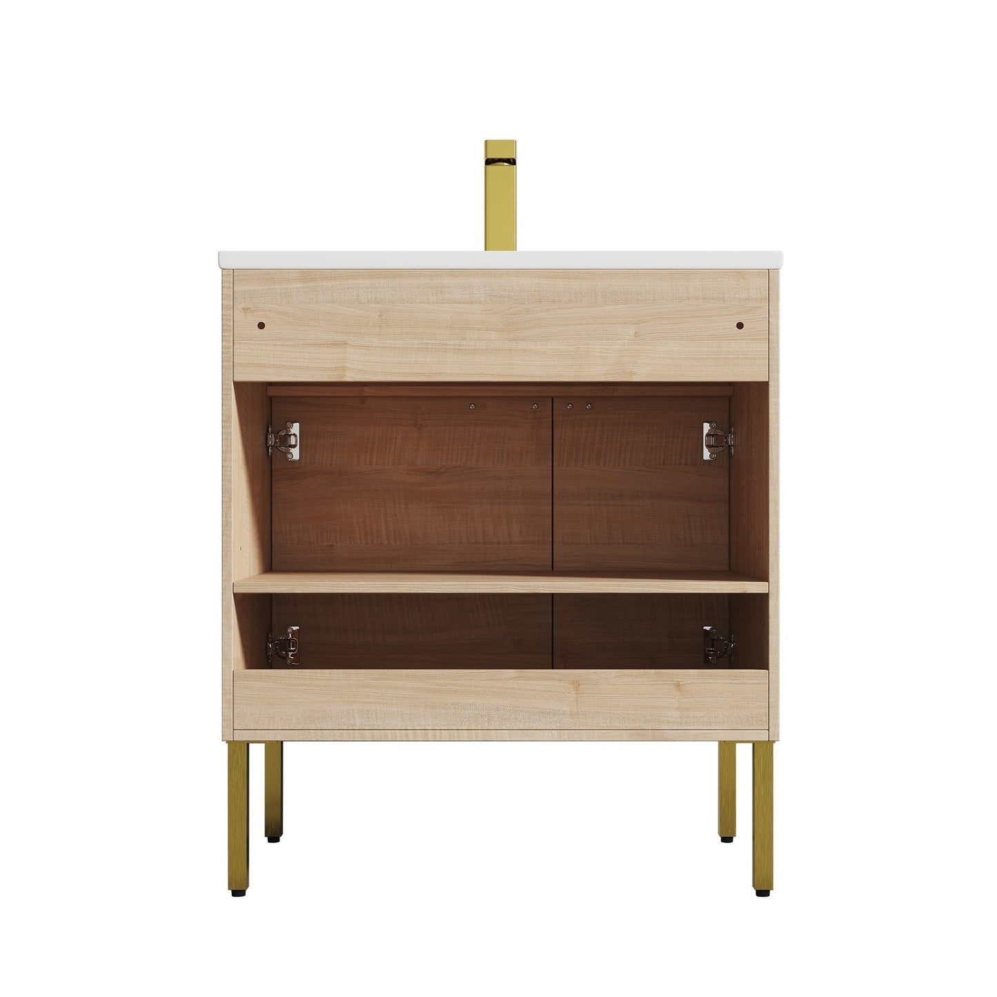 Blossom Bari 30" 2-Door Maple Freestanding Single Vanity Base With Adjustable Shelf, Brushed Gold Handles & Legs