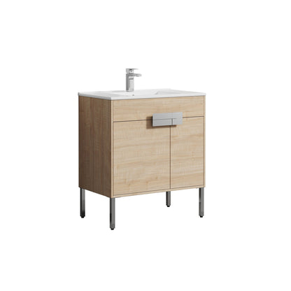 Blossom Bari 30" 2-Door Maple Freestanding Single Vanity Base With Adjustable Shelf, Chrome Handles & Legs