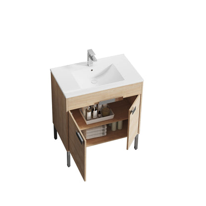 Blossom Bari 30" 2-Door Maple Freestanding Single Vanity Base With Adjustable Shelf, Chrome Handles & Legs