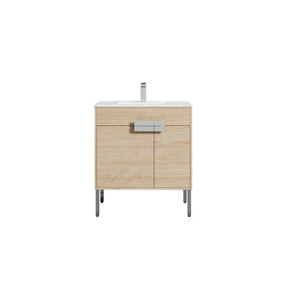Blossom Bari 30" 2-Door Maple Freestanding Single Vanity Base With Adjustable Shelf, Chrome Handles & Legs