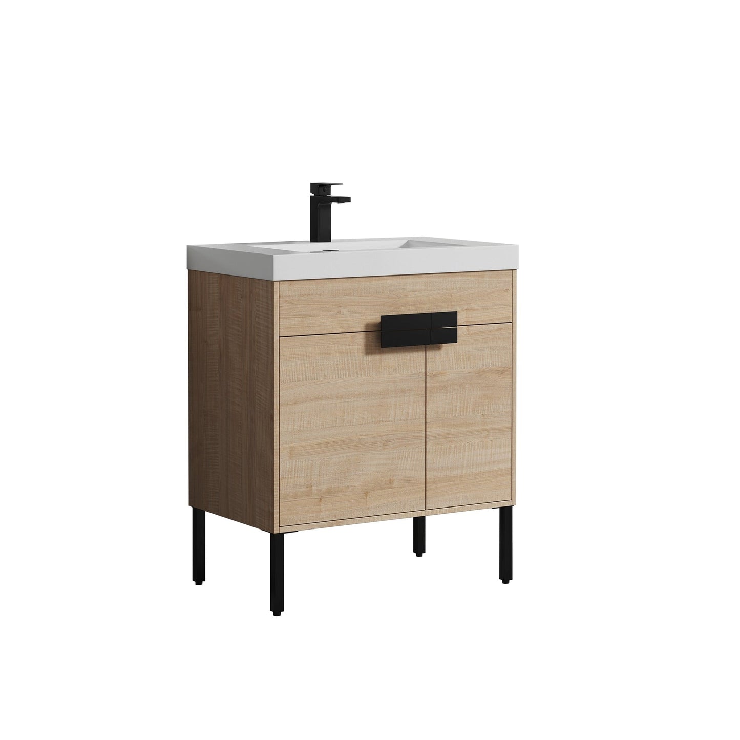 Blossom Bari 30" 2-Door Maple Freestanding Single Vanity Base With Adjustable Shelf, Matte Black Handles & Legs