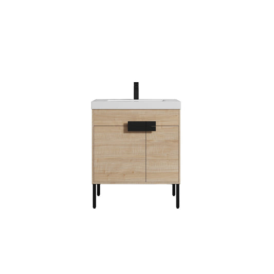 Blossom Bari 30" 2-Door Maple Freestanding Single Vanity Base With Adjustable Shelf, Matte Black Handles & Legs