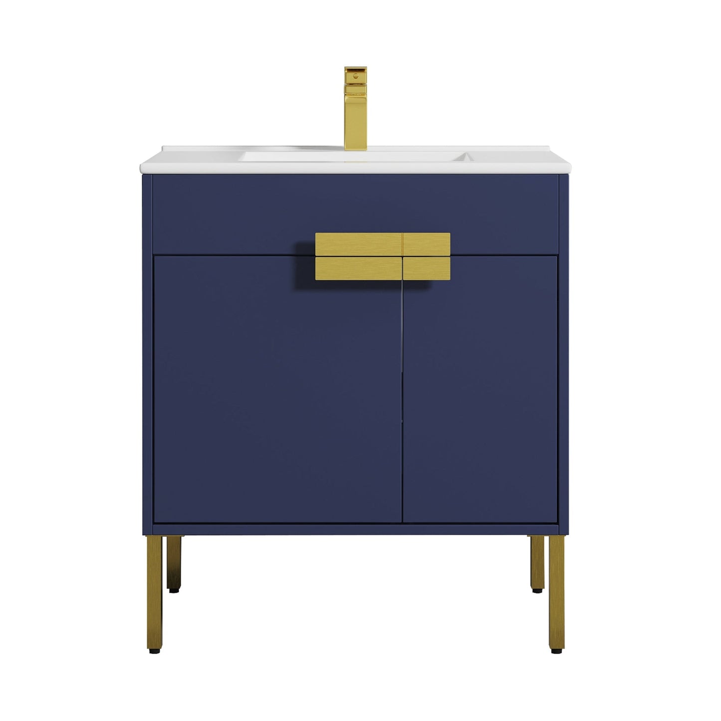 Blossom Bari 30" 2-Door Navy Blue Freestanding Single Vanity Base With Adjustable Shelf, Brushed Gold Handles & Legs