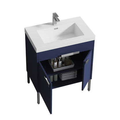 Blossom Bari 30" 2-Door Navy Blue Freestanding Single Vanity Base With Adjustable Shelf, Chrome Handles & Legs