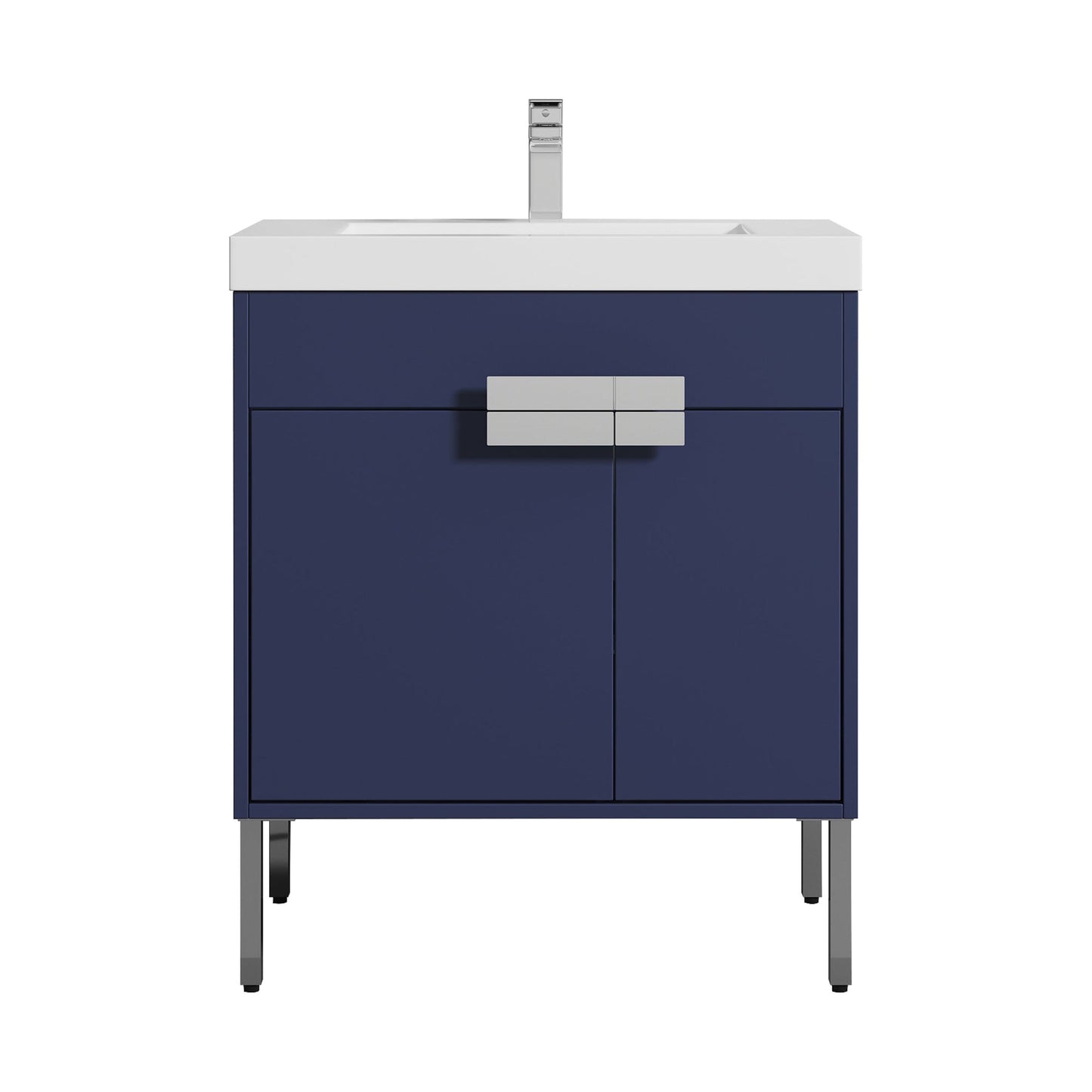 Blossom Bari 30" 2-Door Navy Blue Freestanding Single Vanity Base With Adjustable Shelf, Chrome Handles & Legs