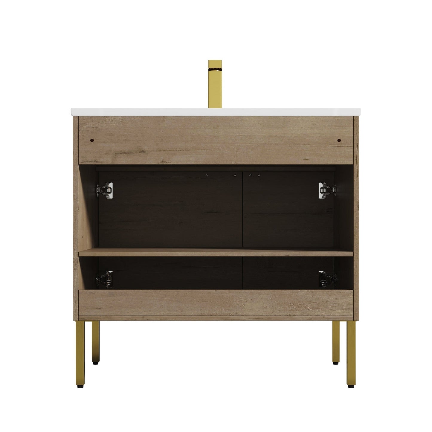 Blossom Bari 36" 2-Door Classic Oak Freestanding Single Vanity Base With Adjustable Shelf, Brushed Gold Handles & Legs