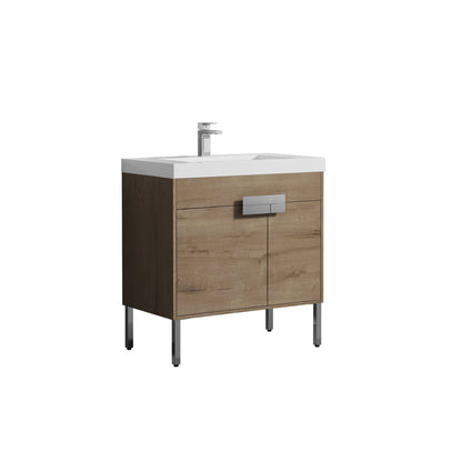 Blossom Bari 36" 2-Door Classic Oak Freestanding Single Vanity Base With Adjustable Shelf, Chrome Handles & Legs