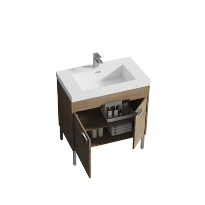 Blossom Bari 36" 2-Door Classic Oak Freestanding Single Vanity Base With Adjustable Shelf, Chrome Handles & Legs