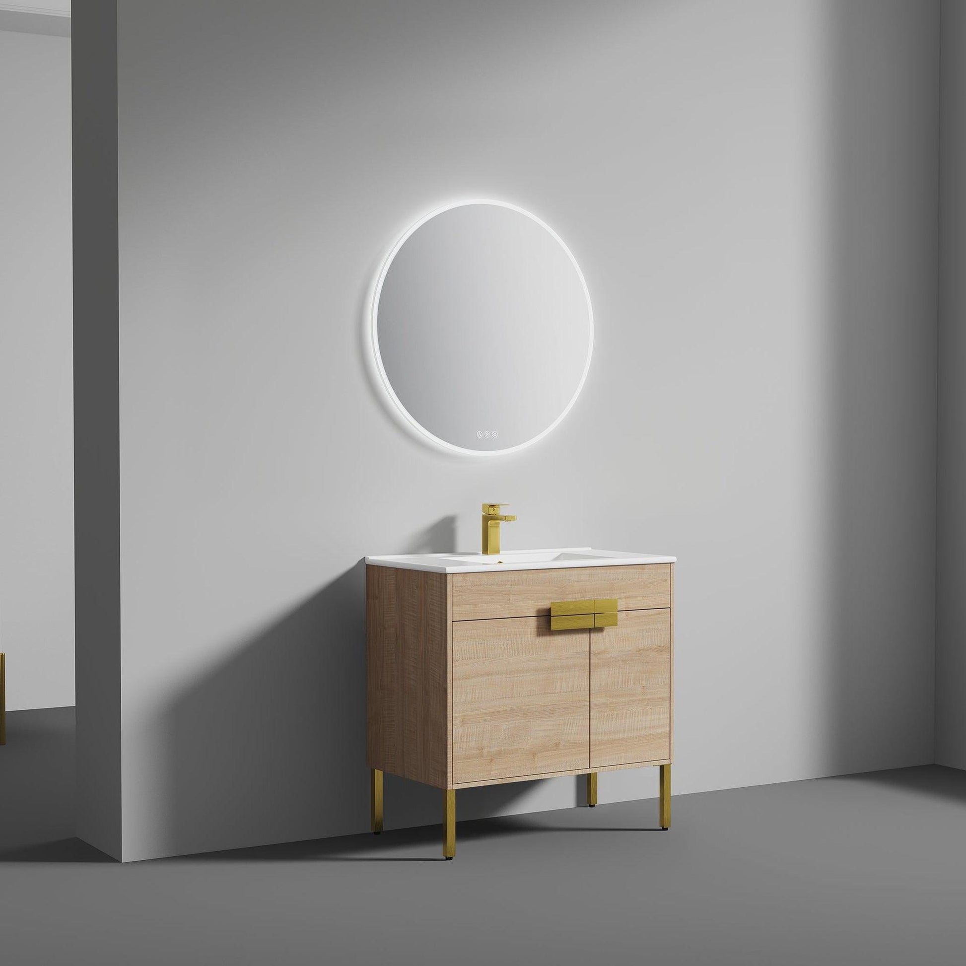Blossom Bari 36" 2-Door Maple Freestanding Single Vanity Base With Adjustable Shelf, Brushed Gold Handles & Legs