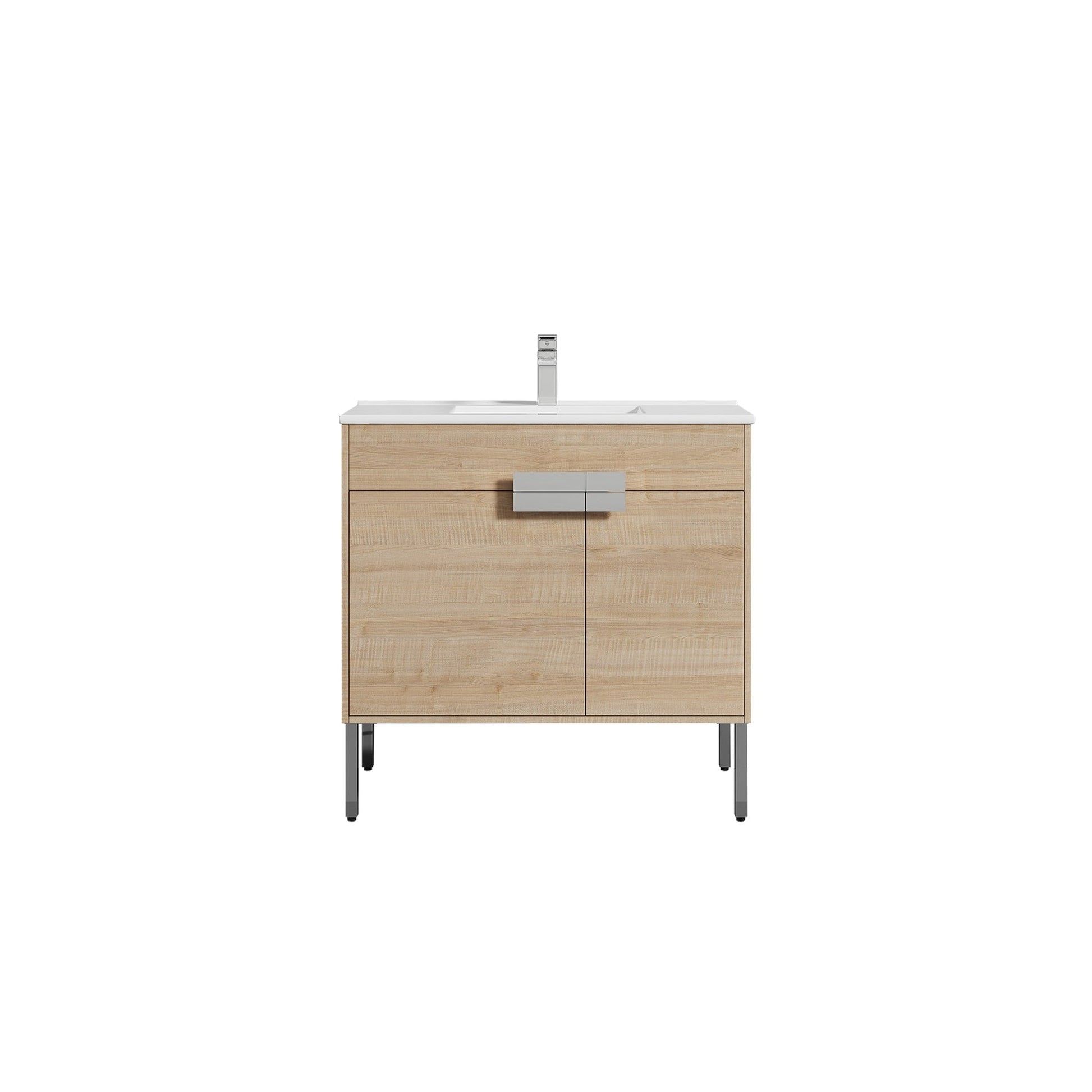 Blossom Bari 36" 2-Door Maple Freestanding Single Vanity Base With Adjustable Shelf, Chrome Handles & Legs