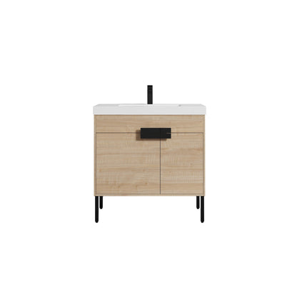 Blossom Bari 36" 2-Door Maple Freestanding Single Vanity Base With Adjustable Shelf, Matte Black Handles & Legs