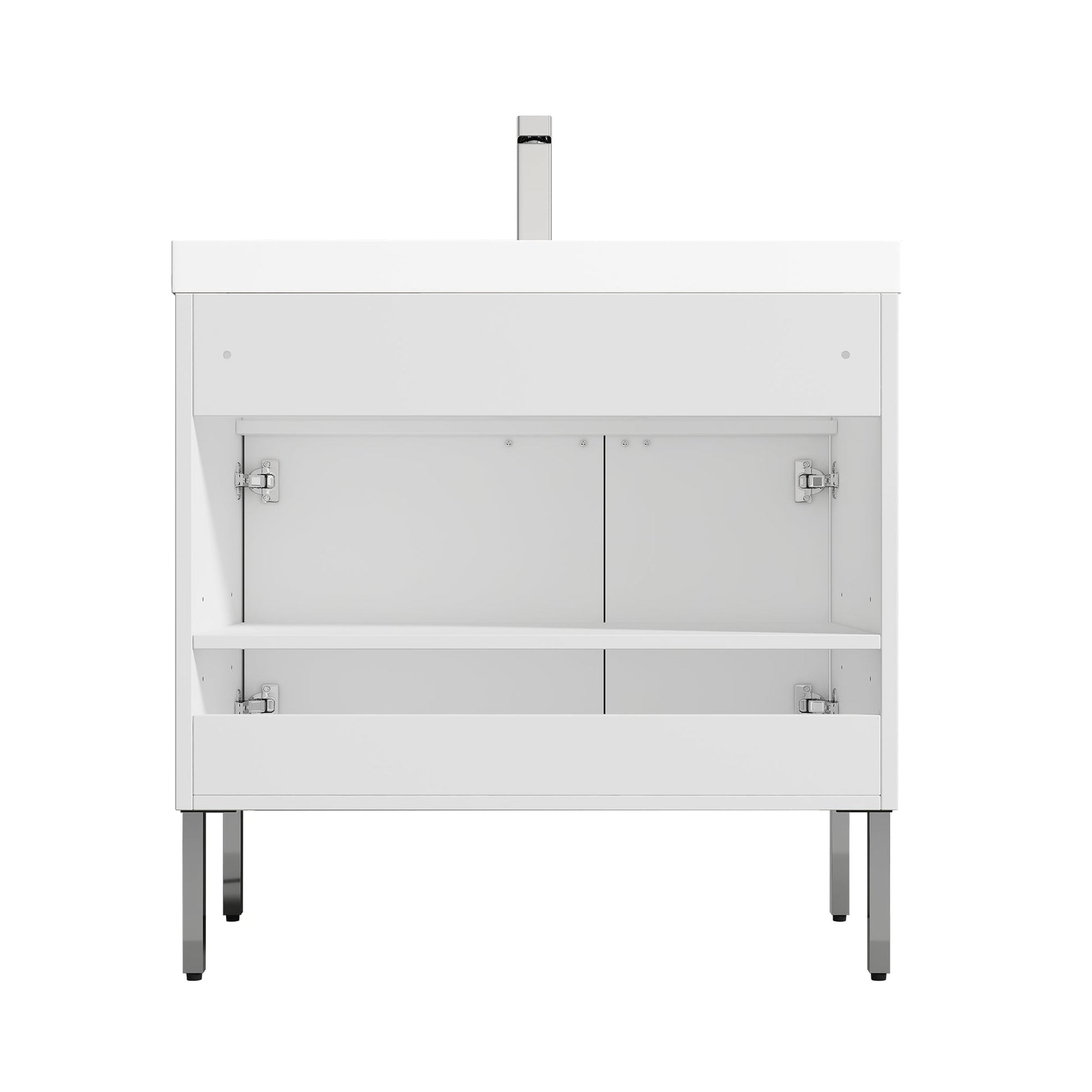 Blossom Bari 36" 2-Door White Freestanding Single Vanity Base With Adjustable Shelf, Chrome Handles & Legs