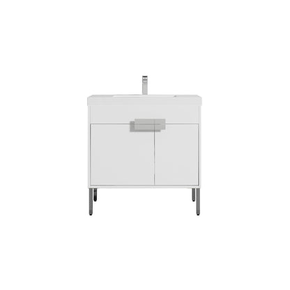 Blossom Bari 36" 2-Door White Freestanding Single Vanity Base With Adjustable Shelf, Chrome Handles & Legs