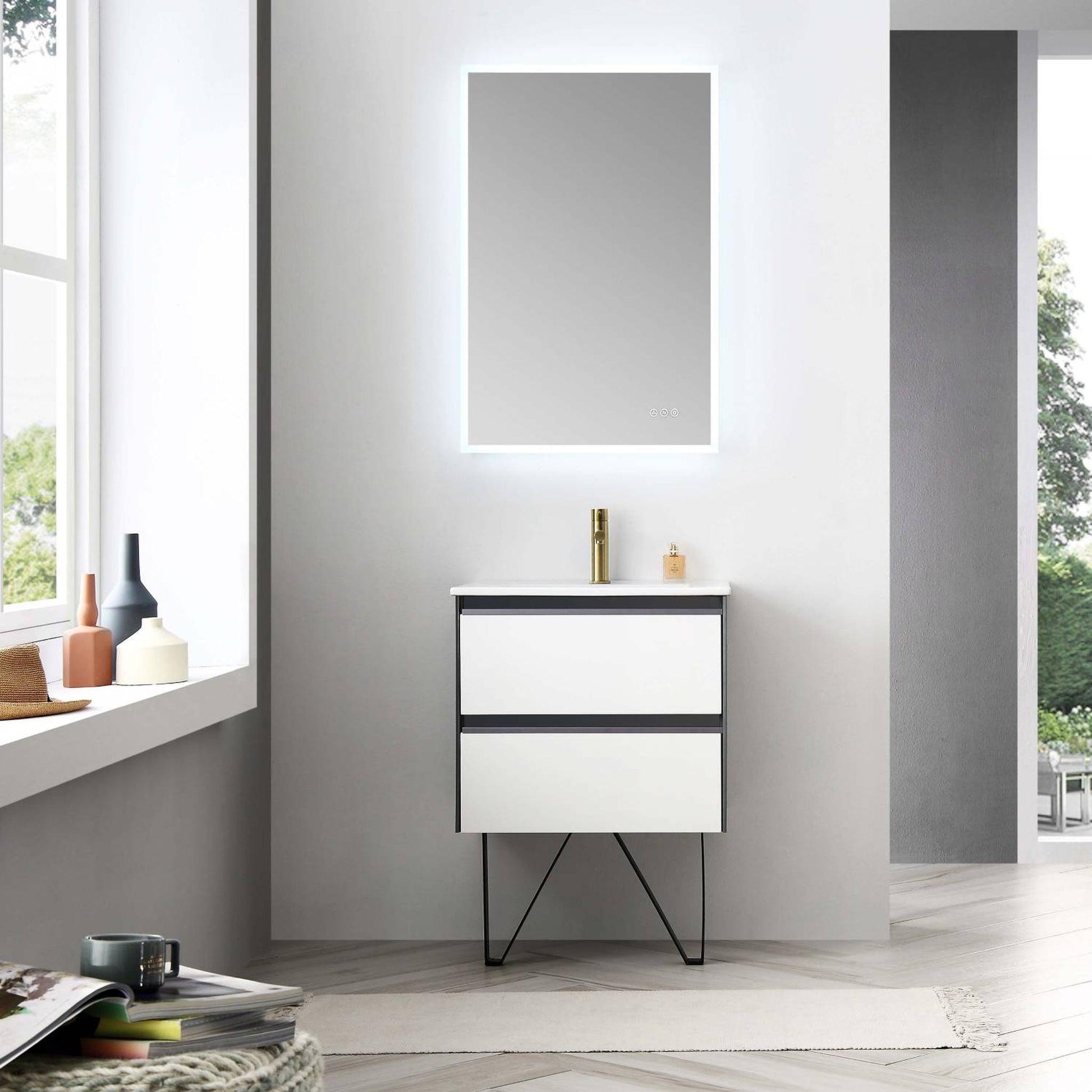 Blossom Berlin 24" 2-Drawer Glossy White & Glossy Grey Wall-Mounted Vanity Base