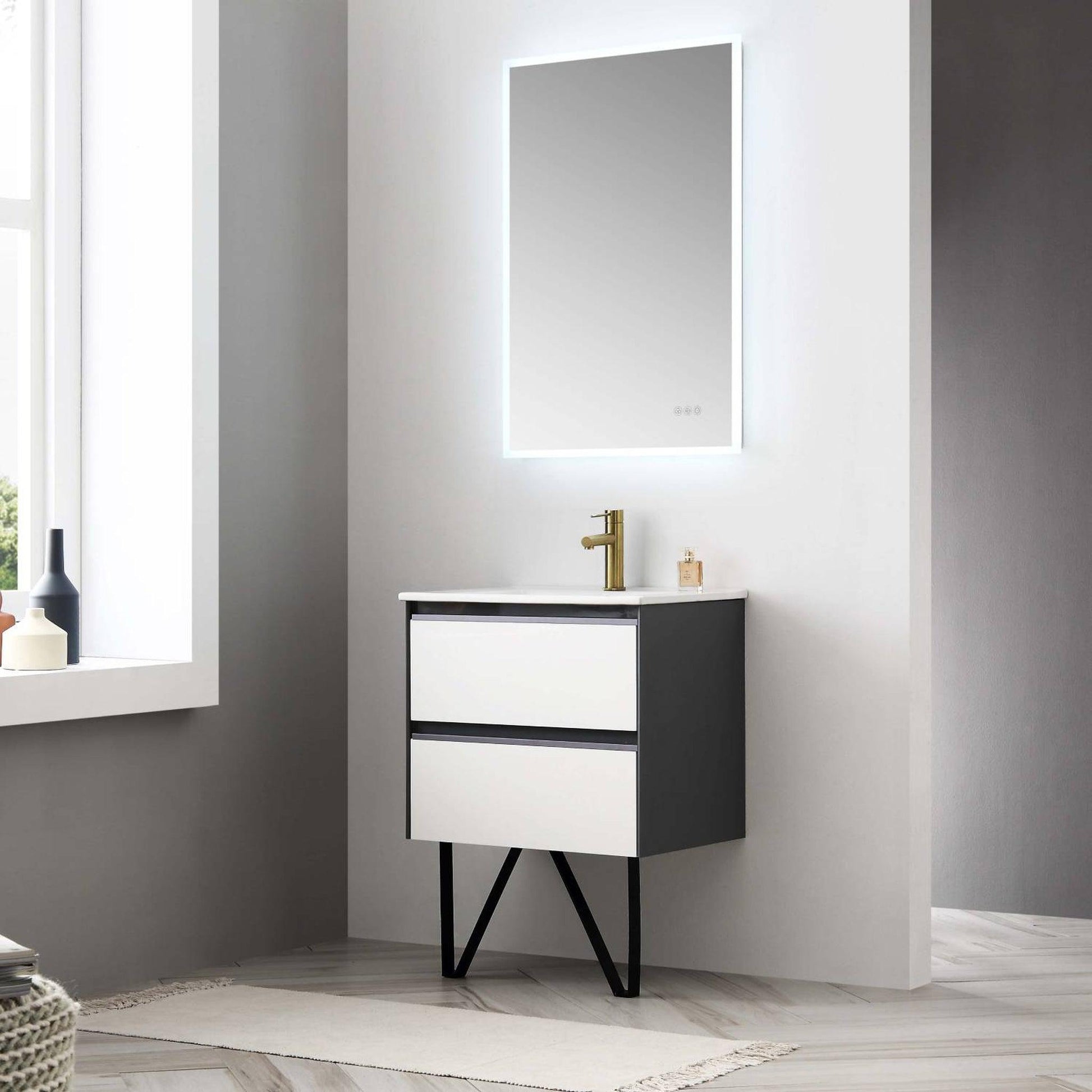 Blossom Berlin 24" 2-Drawer Glossy White & Glossy Grey Wall-Mounted Vanity Base