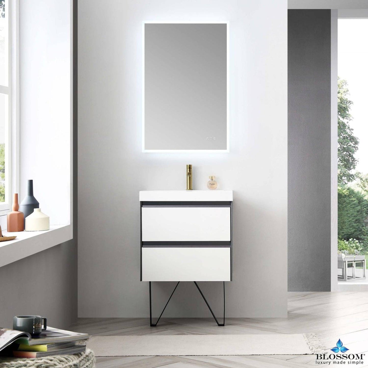 Blossom Berlin 24" 2-Drawer Glossy White & Glossy Grey Wall-Mounted Vanity Base