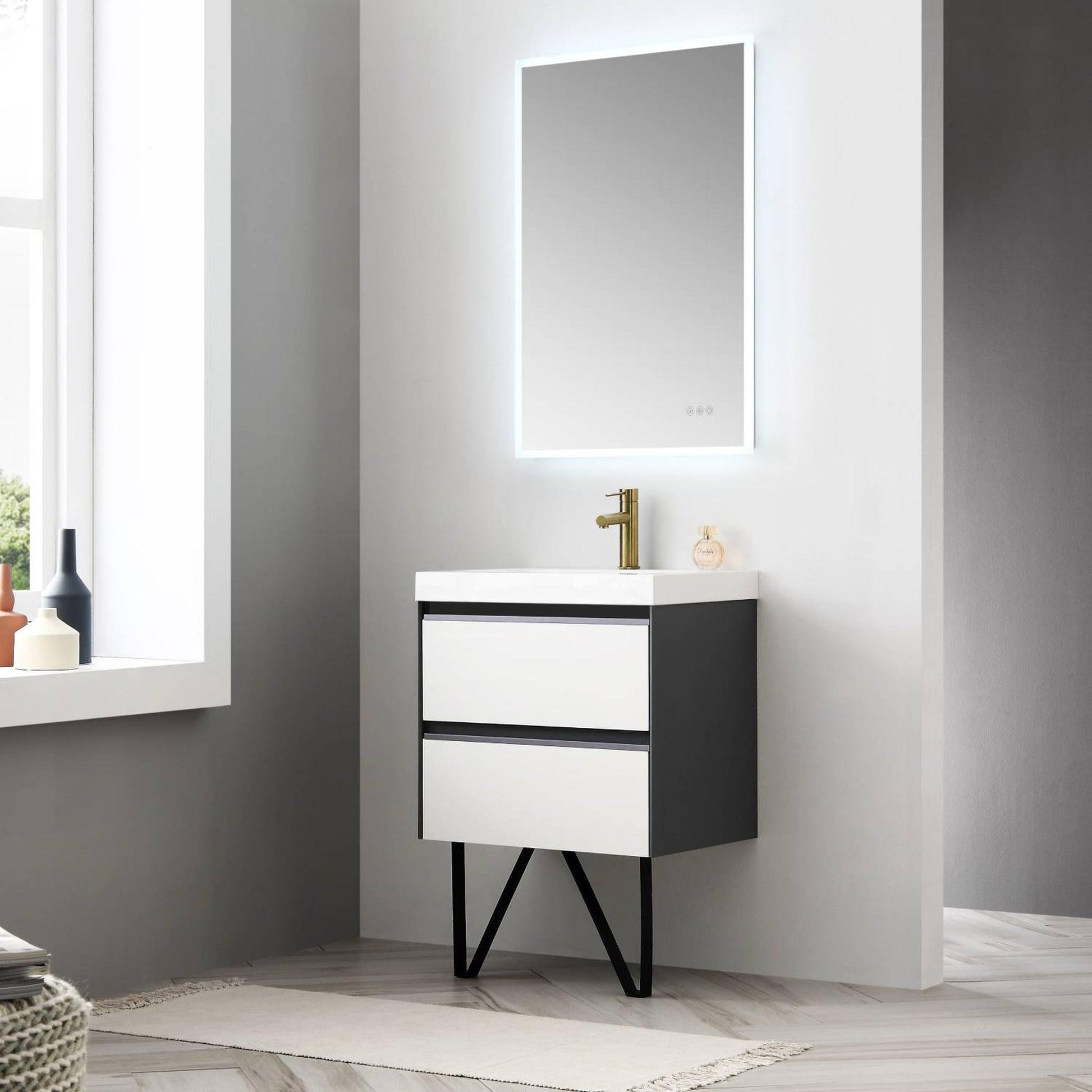 Blossom Berlin 24" 2-Drawer Glossy White & Glossy Grey Wall-Mounted Vanity Base