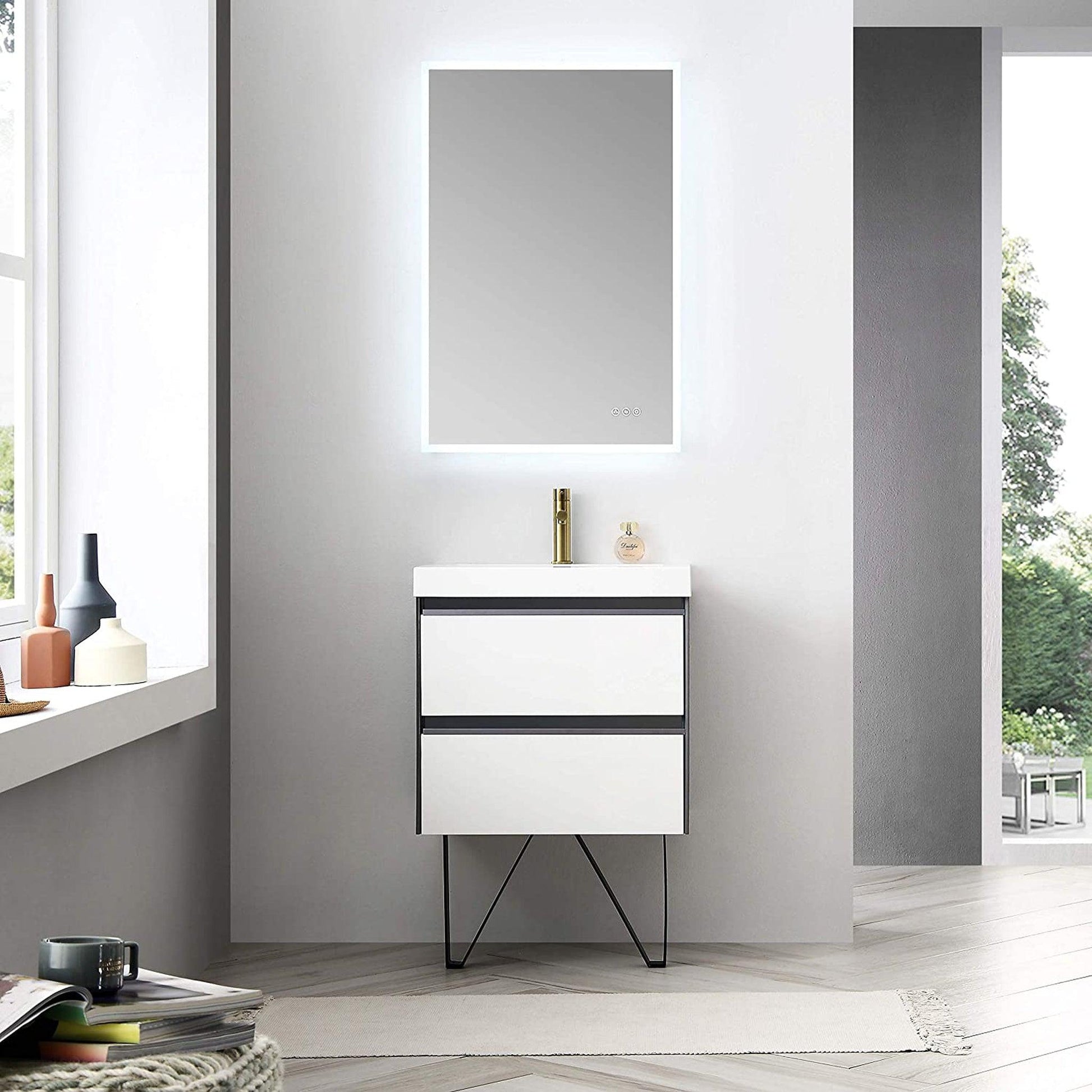 Blossom Berlin 24" 2-Drawer Glossy White & Glossy Grey Wall-Mounted Vanity Set With Acrylic Top And Integrated Single Sink