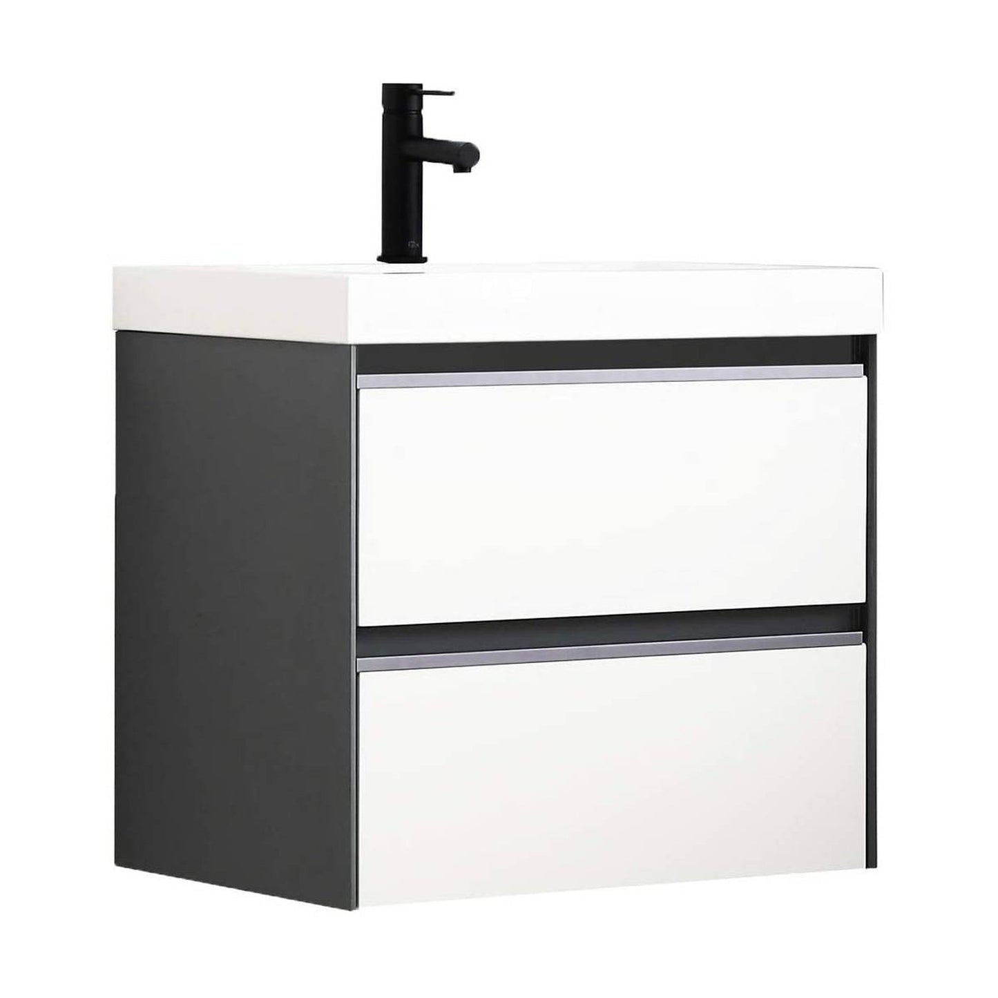 Blossom Berlin 24" 2-Drawer Glossy White & Glossy Grey Wall-Mounted Vanity Set With Acrylic Top And Integrated Single Sink